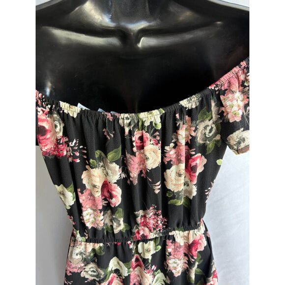 Mind Code Black Floral Off Shoulder Maxi Dress Sze S Romper Summer Date Romantic - Picture 6 of 13